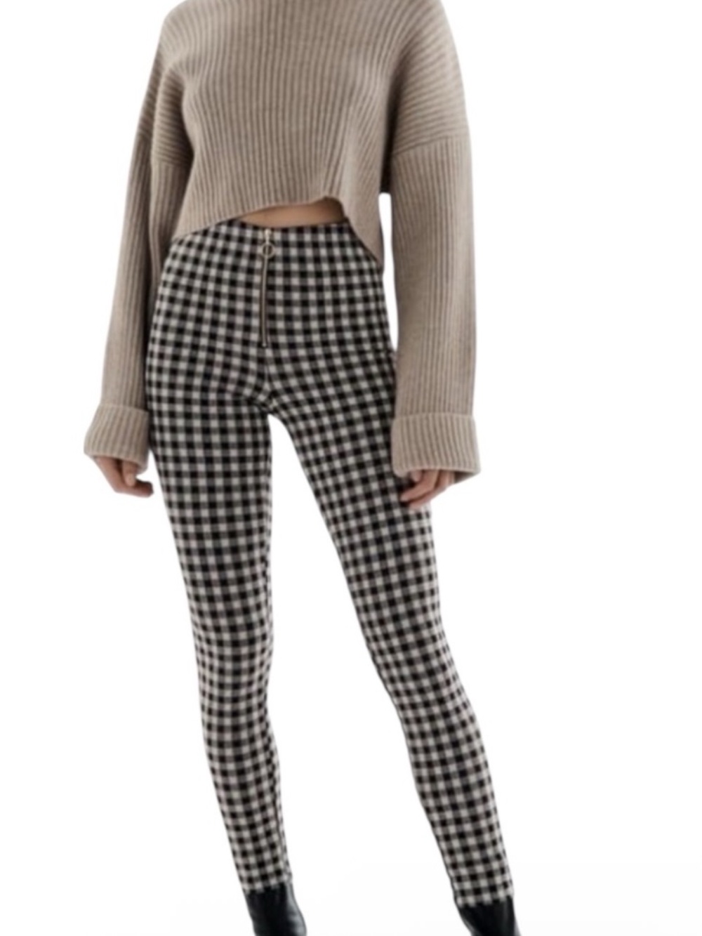 ZARA Gingham Checkered High-Waisted Skinny Pants in Black/White Size Small - Picture 10 of 13